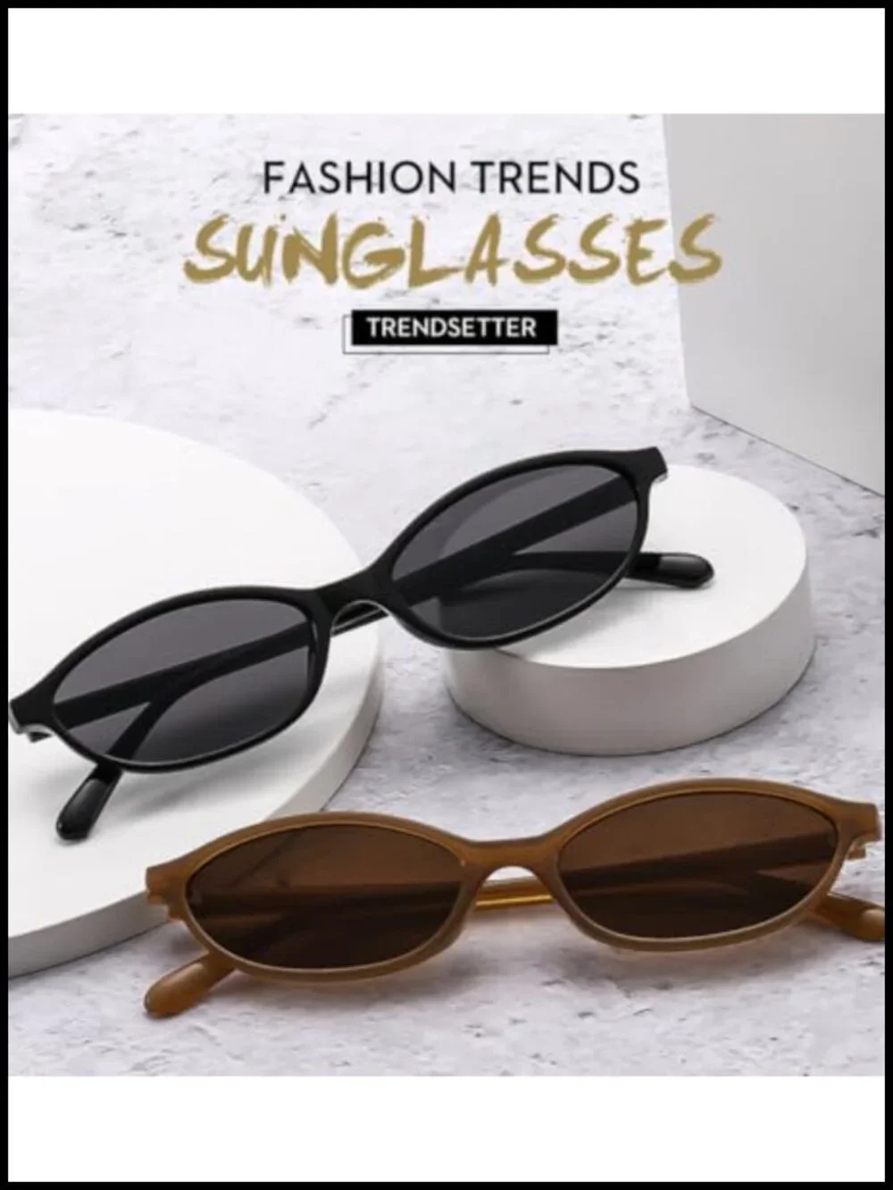 Retro Oval Cat Eye Sunglasses UV400 Lightweight Small Y2K Narrow Cateye